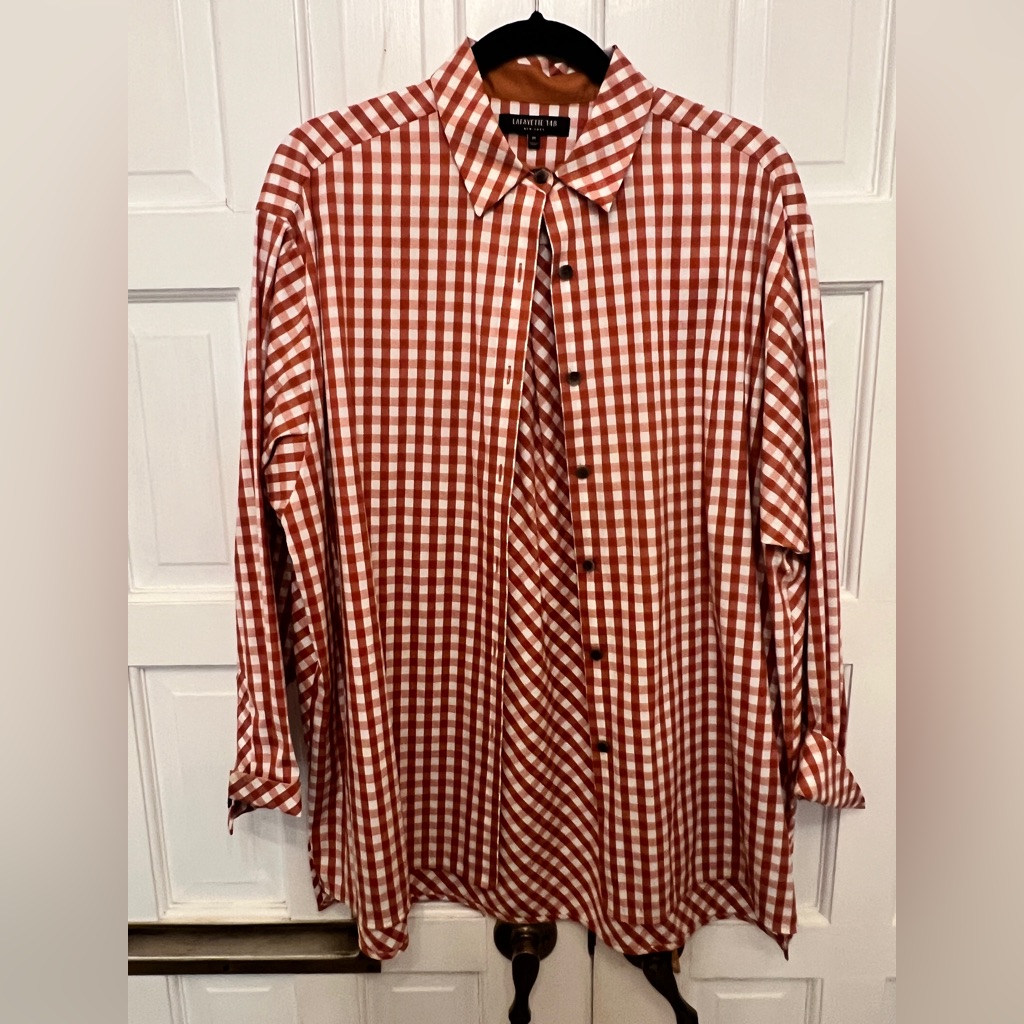 Lafayette 148 New York Burnt Orange And White Striped Button Down